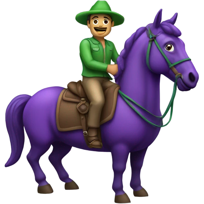 Man riding a horse but instead of a horse he riding an eggplant  emoji