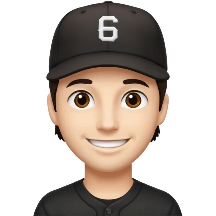 male, dark brown hair, dark brown eyes, fair skin, black baseball hat emoji