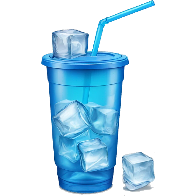 Realistic plastic cup and lid with blue soda and large ice cubes inside and straw through the top of the lid. emoji