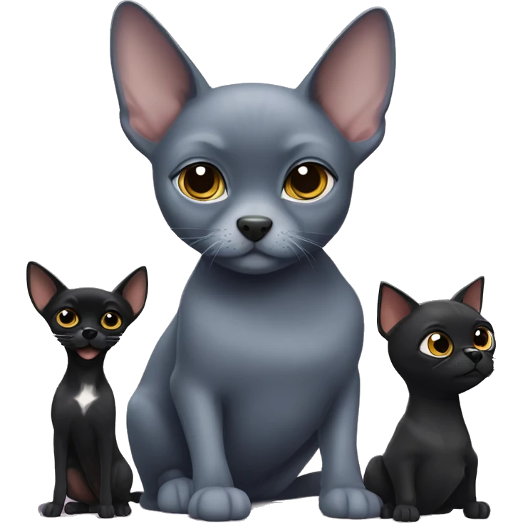 a big russian blue cat and two small black chihuahuas emoji