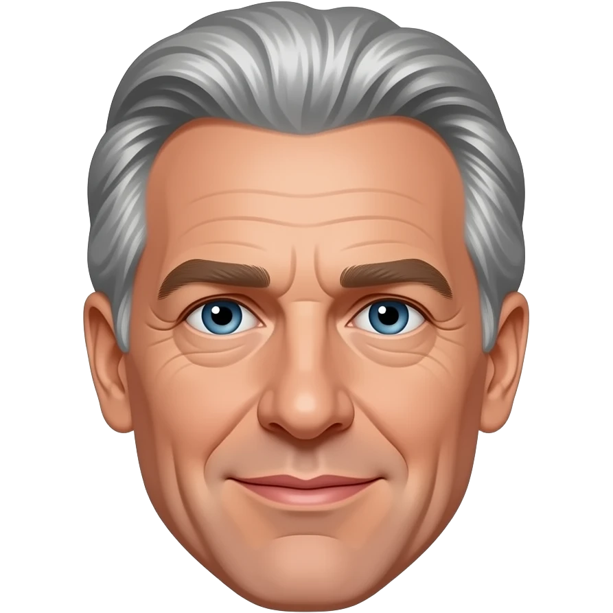 Jeffrey Epstein with grey hair and blue eyes. No body just head emoji