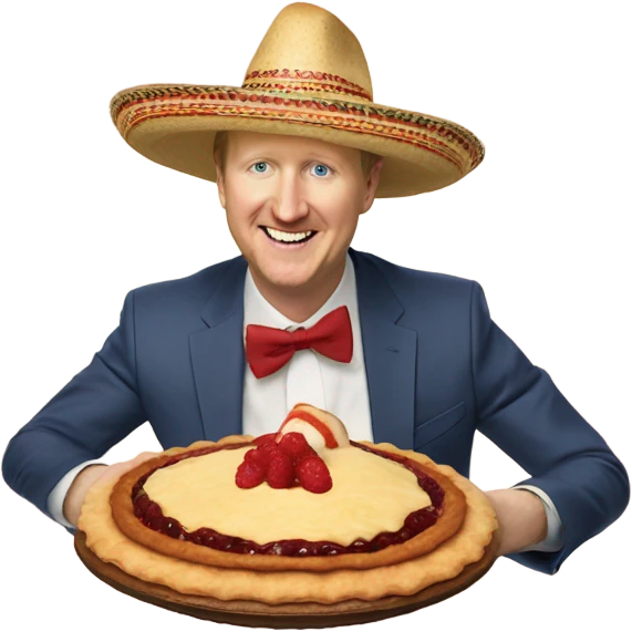 Ken Jennings wearing sombrero eating pie by the ocean emoji