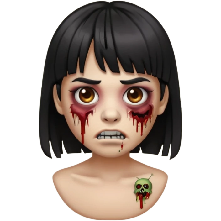 make a zoombie iphone emoji with medium black hair with bangs, piercing in both eyebrow and septum emoji