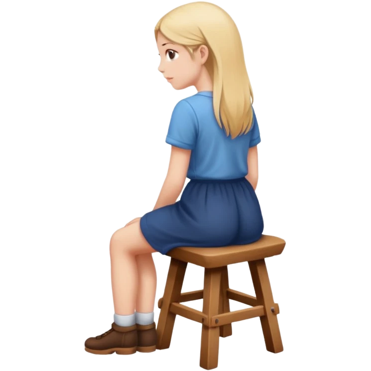 The girl is sitting facing backwards on a stool. emoji
