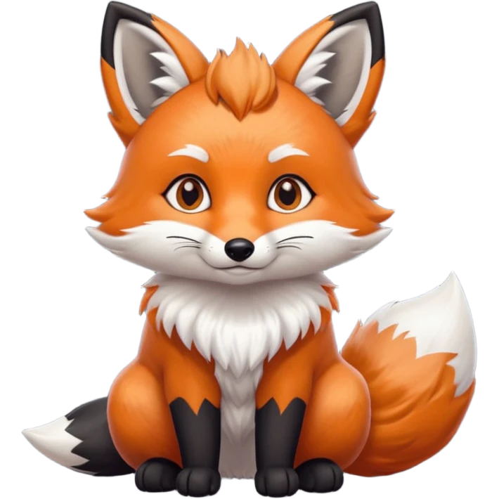 Floofy the Creampuff fox blackish gray fur color chubby Black paws orange color 3 tailsCrystals on the head, tails and Back emoji