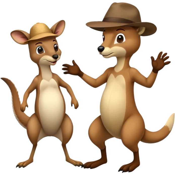 man with an Australian hat and a kangaroo in a playful fight, simple expressions emoji