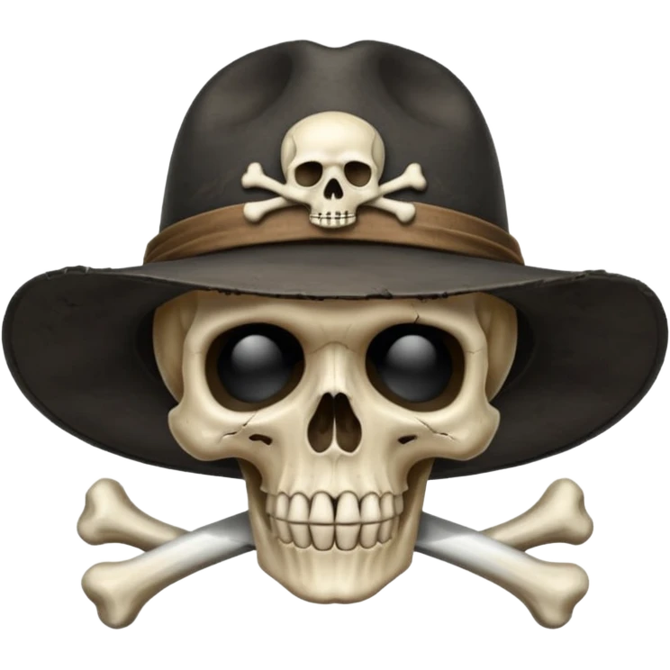 A skull and crossbones wearing a black wide brimmed traveler's hat. emoji