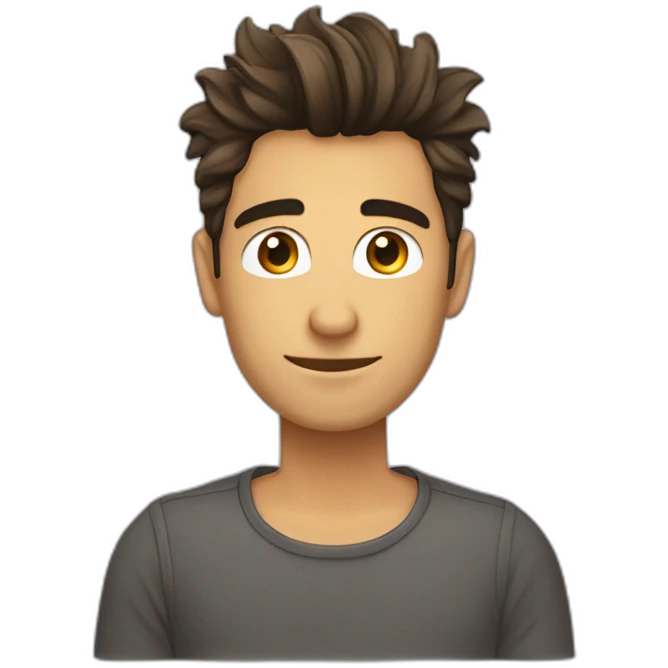 Chico con cabello corto,color ccafe, escribiendo en la computadora  emoji