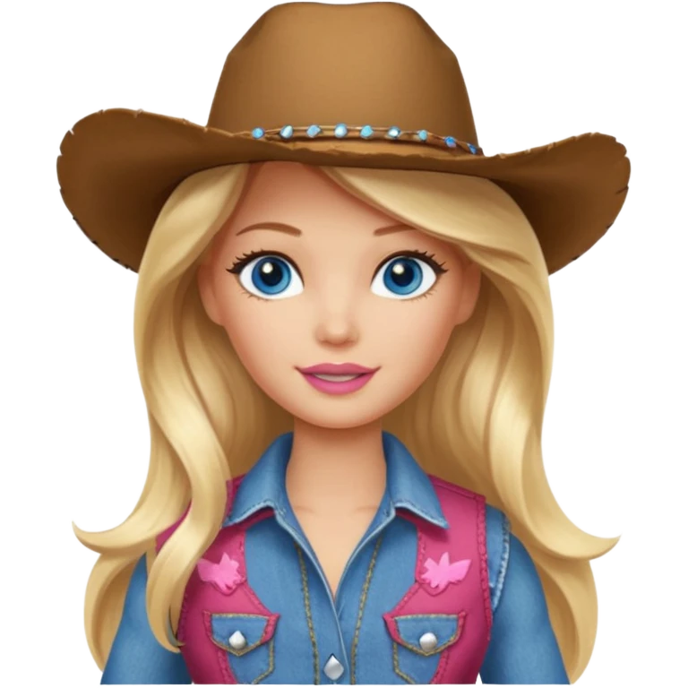 Barbie cowgirl with long blonde hair and blue eyes emoji