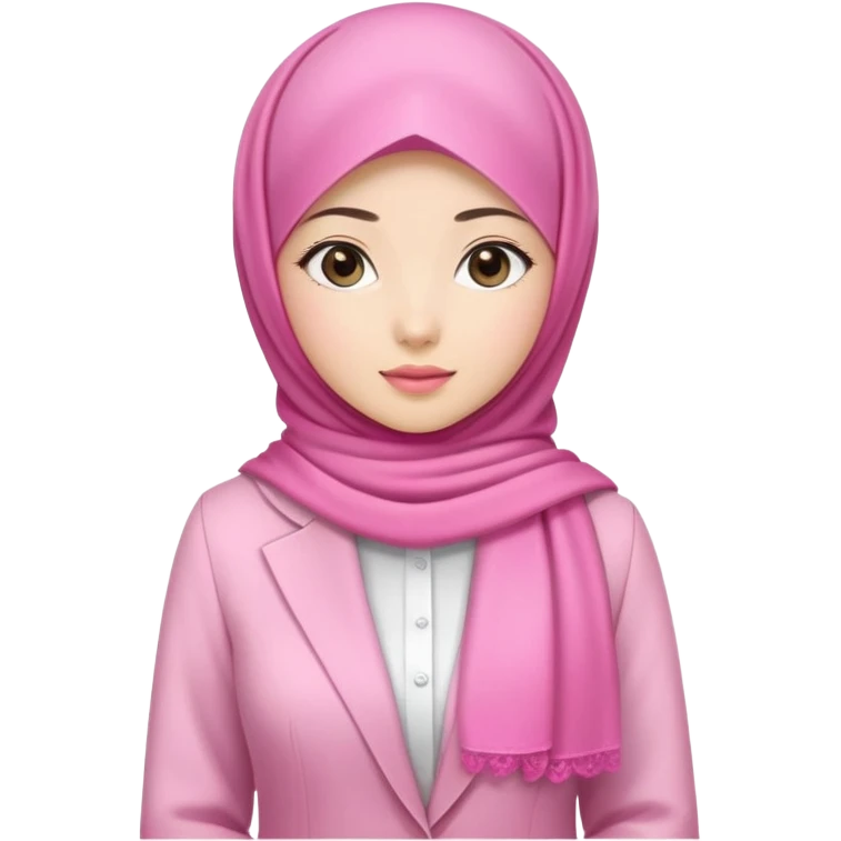 beautiful Asian girl, white skin, wearing a pink hijab, half full body, formal business attire emoji