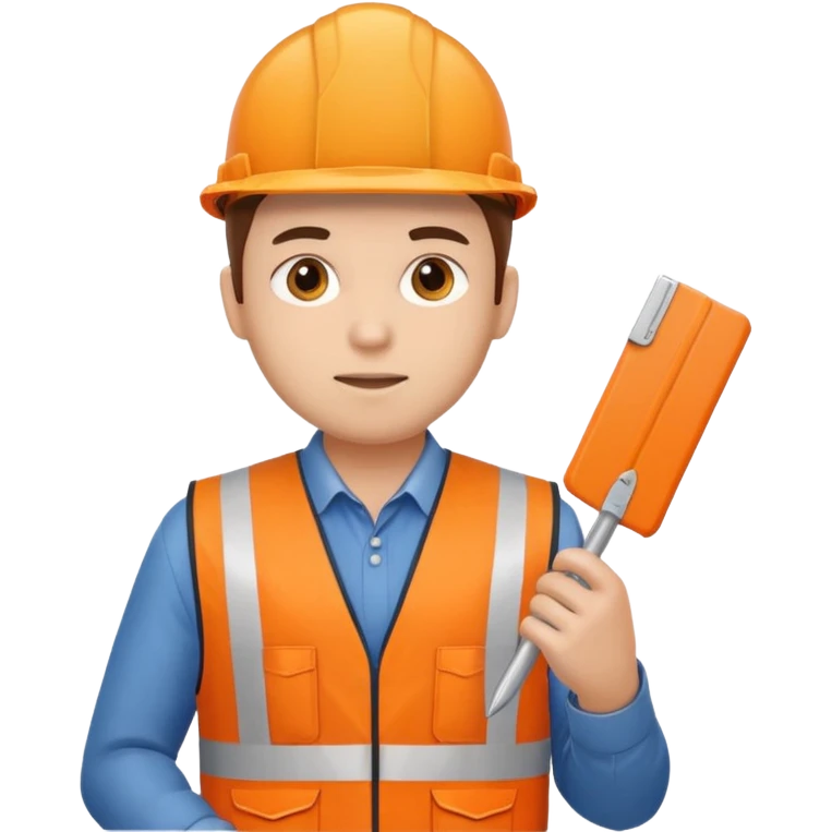 worker wearing orange west holding a ruler emoji