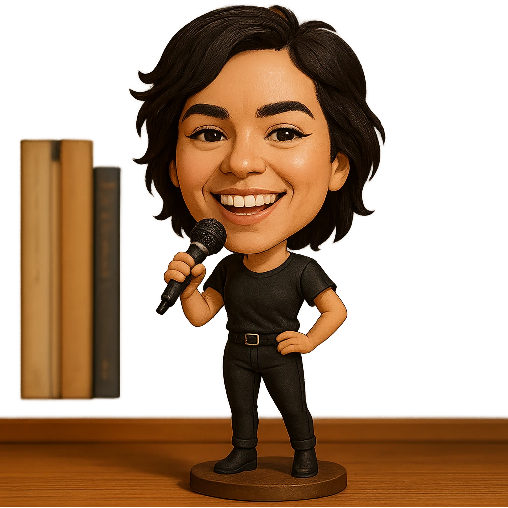illustration of a pop singer with a microphone in bobblehead style emoji