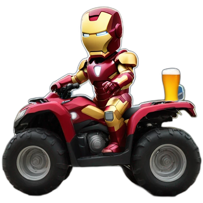 Iron Man sur un quad avec un bière emoji