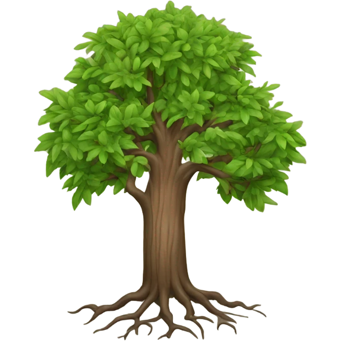 Tree, with roots, trunk, branches, an leaves emoji