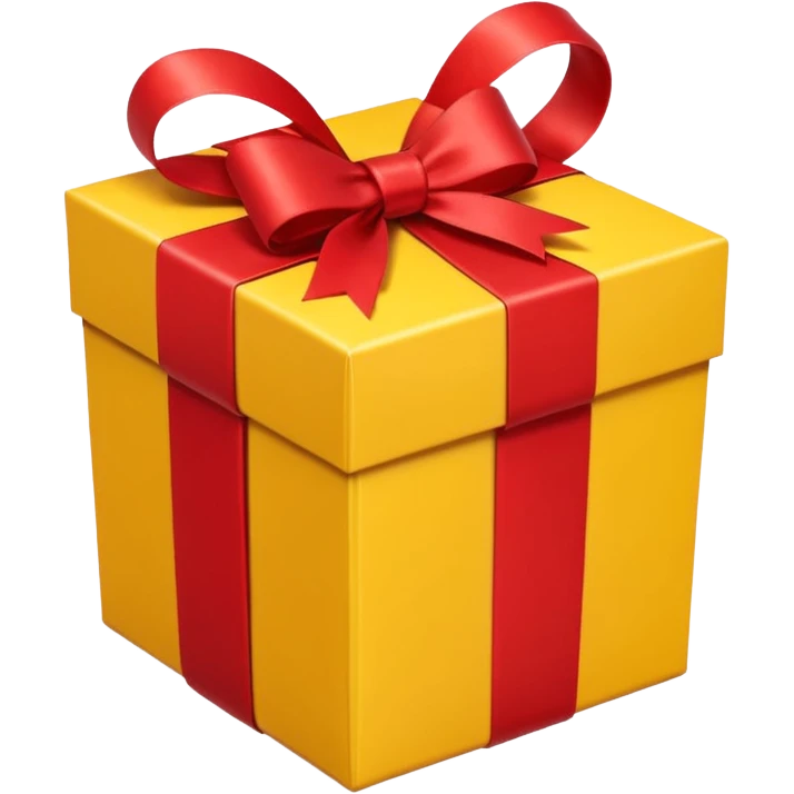 single yellow gift box with red ribbon bow, isolated on white background, high detail, soft natural lighting, no text, no watermark --ar 1:1 --v 6 emoji