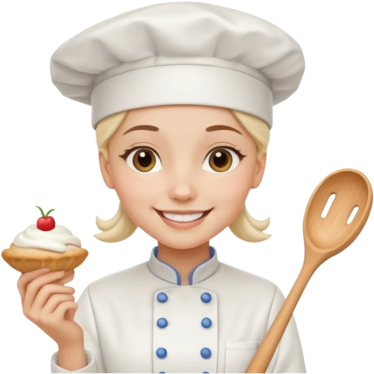 Young female baker - wearing a white chef's hat and holding a cream piping bag emoji