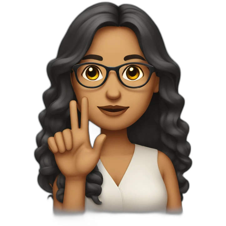 Indian woman with medium long wavy hair wearing glasses, showing one hand with crossed fingers emoji