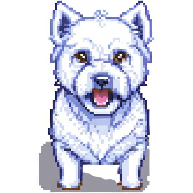 angry westie, pixel art style, small and blocky, fur standing up emoji