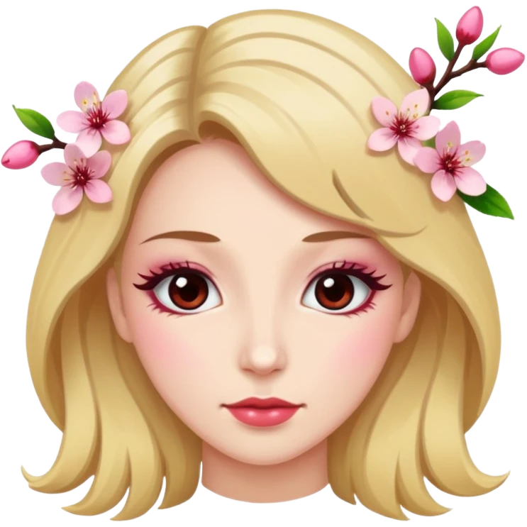 sapin, avec long cils, fleurs de cerisier en bas emoji