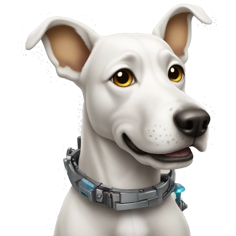 Dog doing the robot emoji