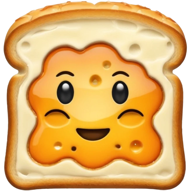 a toastie with melted cheese on the rim and an orange hat and two eyes in left  emoji