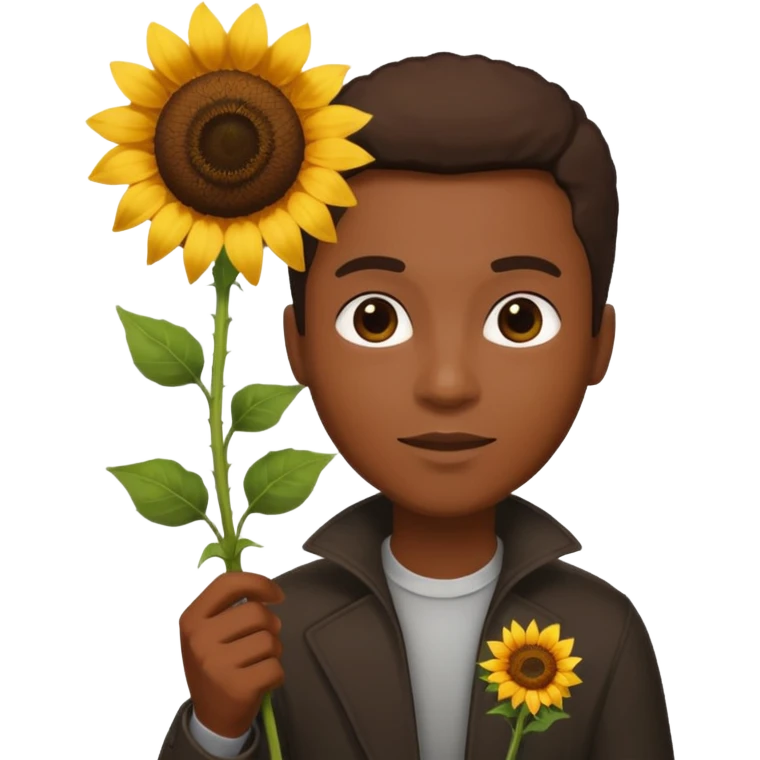 black man with sunflower, scepter emoji