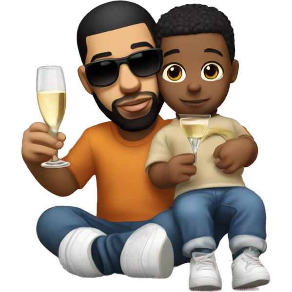 Drake the rapper with a little baby with a champagne bottle emoji