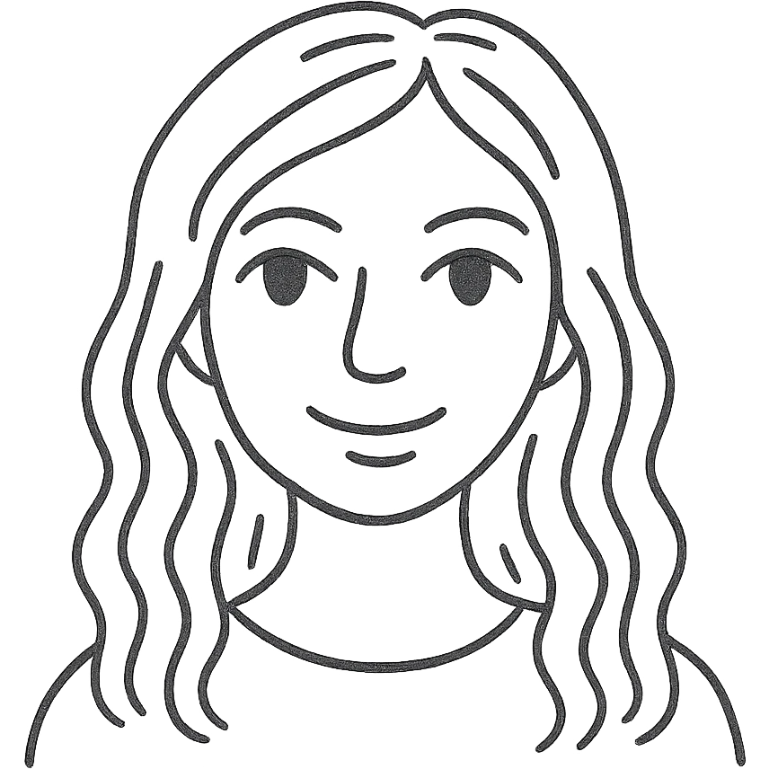 hand-drawn outlined icon of a woman with long blonde wavy hair and green eyes emoji