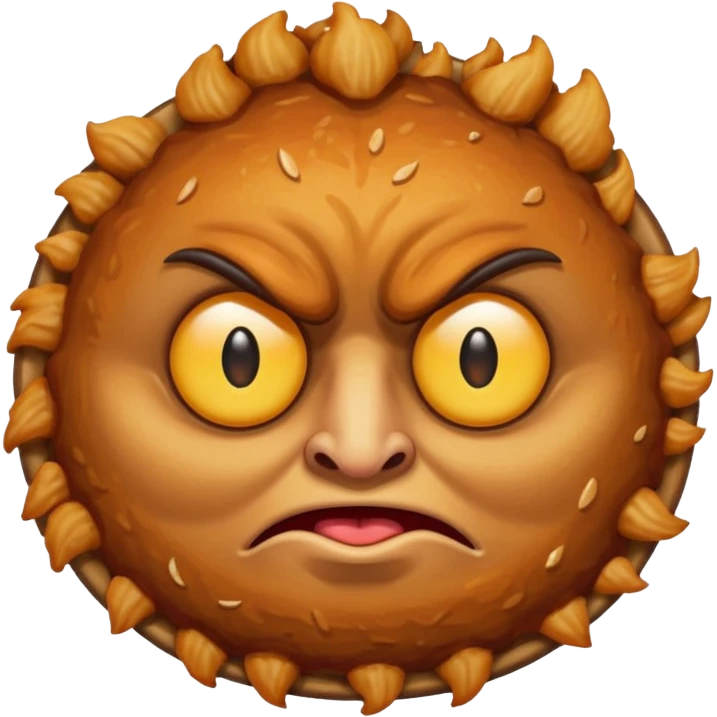 evil schnitzel with menacing face emoji