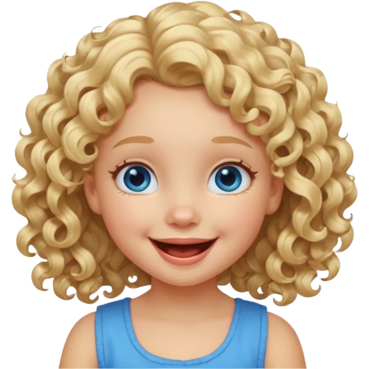 Cutest little  girl with curly blonde hair, dimple in right cheek, blue eyes, laughing emoji