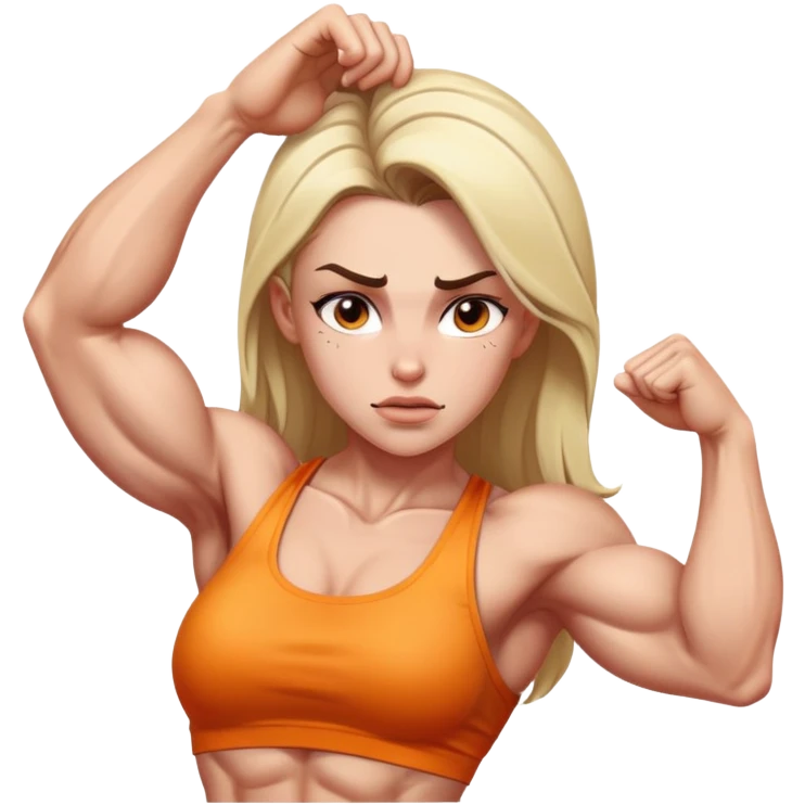 a muscular girl with veins popping on her forehead doing a muscular posing emoji