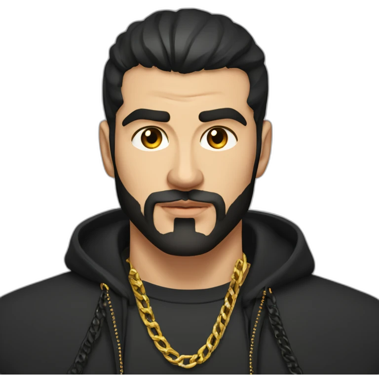 Russian muscular thug man aged 26 wearing gold chain with black hair and short beard emoji