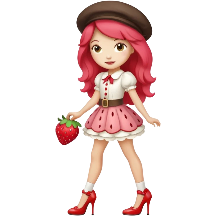 pretty and cute realistic modern day strawberry shortcake full body with high heels emoji emoji