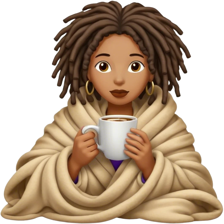 Black woman with locs inside blanket sipping coffee  emoji