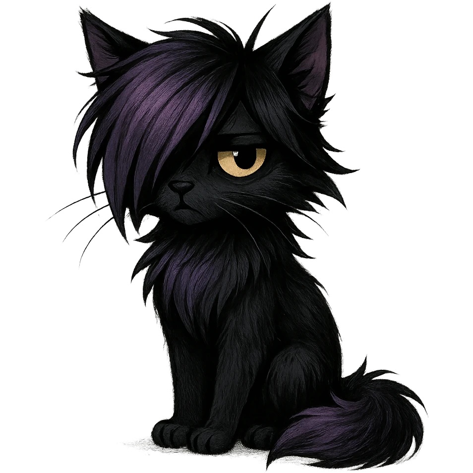 emo cat, black and purple, expressive and stylish, no background emoji