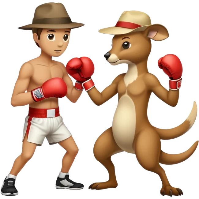 man in an Australian hat boxing with a kangaroo emoji