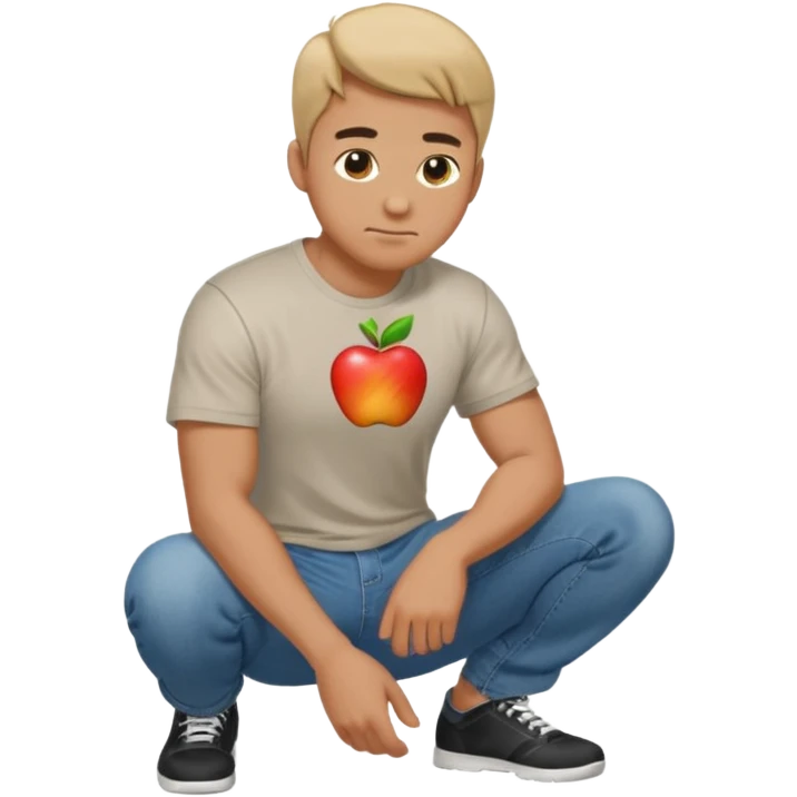 man squatting on the ground, side view, apple style emoji emoji
