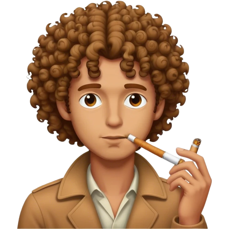 man with curly hair smoking brown cigarette emoji
