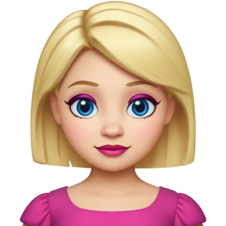 "Create an emoji-style character of Doris from Shrek — the tall barmaid with short blonde hair, bold makeup (blue eyeshadow, red lipstick), and a pink dress. Make her look confident and friendly, with a cartoonish round face and expressive emoji-like features. emoji