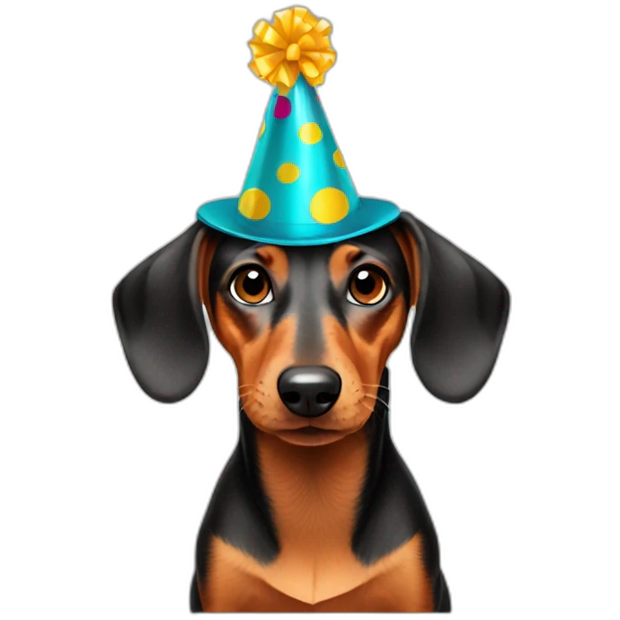 dachshund wearing a party hat emoji