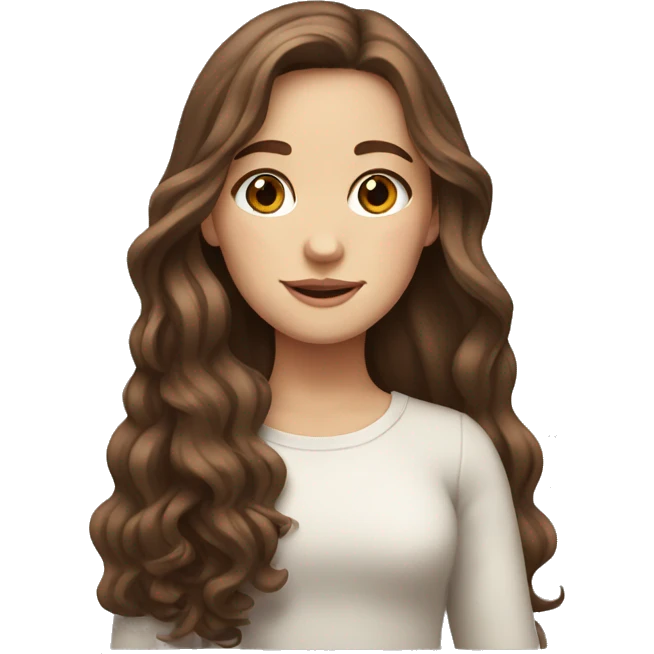 white girl with long wavy brown hair with brown eyes emoji
