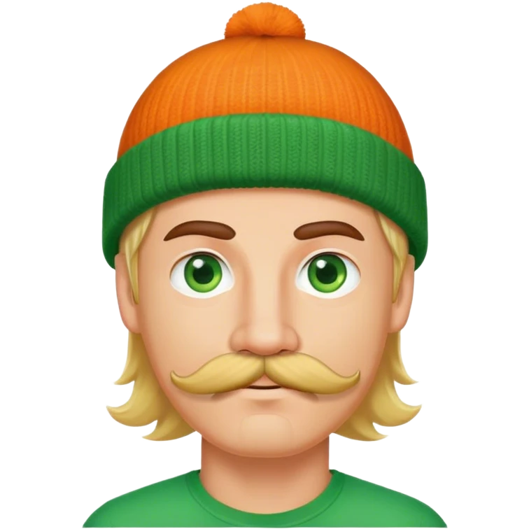 blonde man with mustache and orange beanie and green eyes  emoji