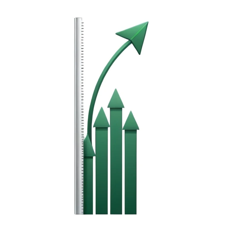 growth chart with white bars having dark green shadows and details, dark green arrow, minimalism, iOS emoji style, no smileys or faces, white background emoji