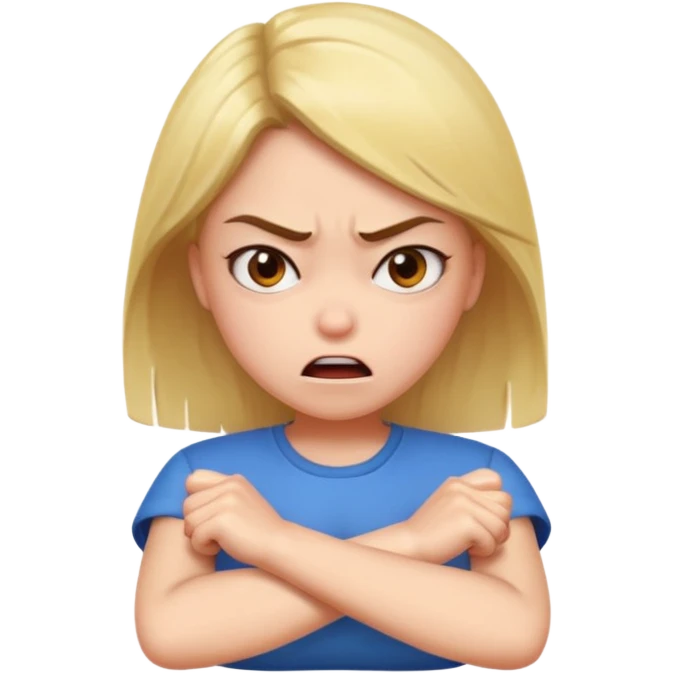 Girl crossing arms in front of her chest and making an angry face emoji