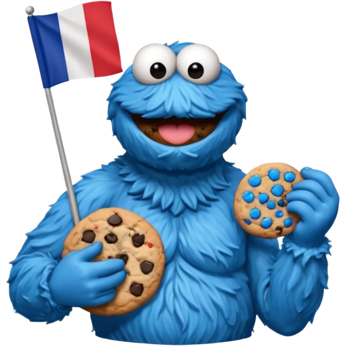 cookie monster bust, with french flag, only one flag, no hat, with cookie in hand emoji
