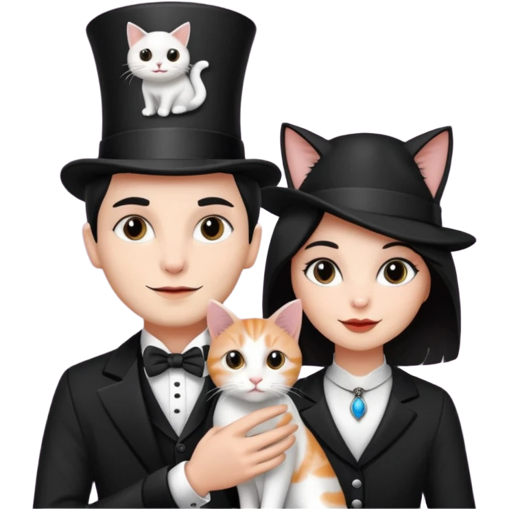 magician couple and their pet cat emoji