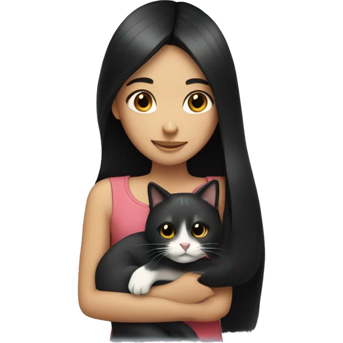 girl with very long black hair and  hugging a cat  emoji