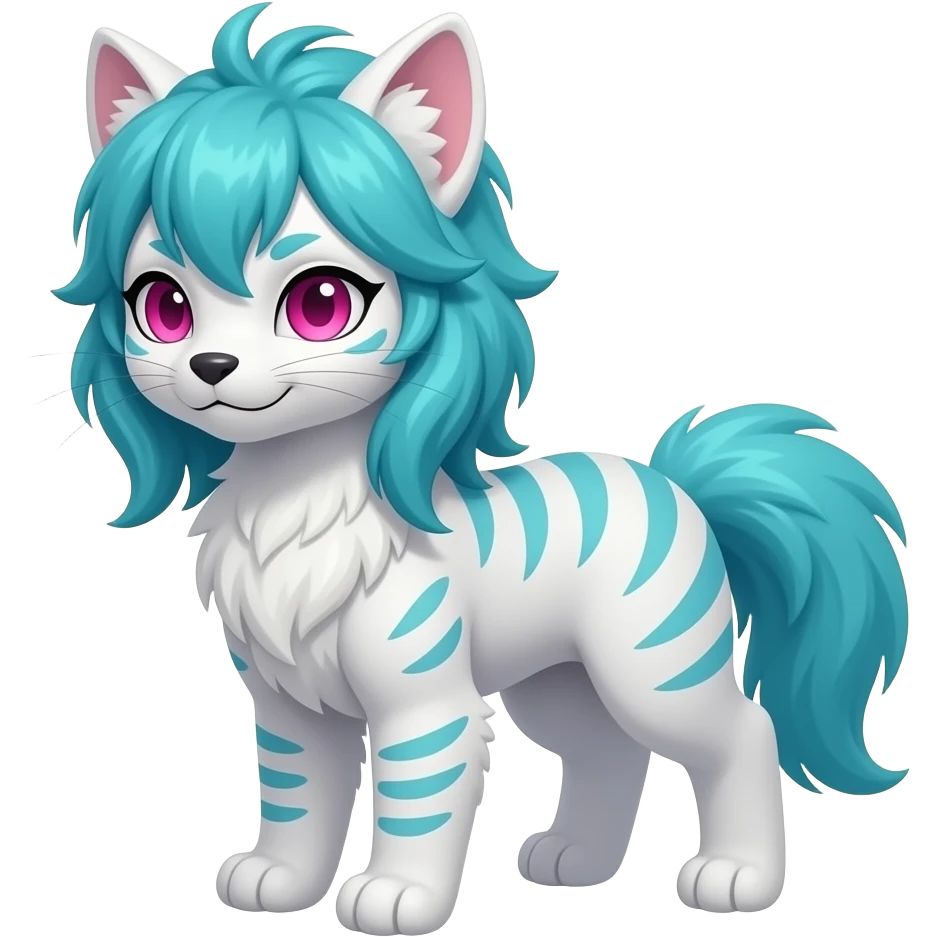 White badass elegant wild beautiful natural cute badass epic anthro modern albino sergal-vernid-creature with cyan mane and magenta eyes with cyan edgy stripes, full body, blue pretty hair, outside, modern, aesthetic, art by LiLaiRa, art by art by Falvie emoji
