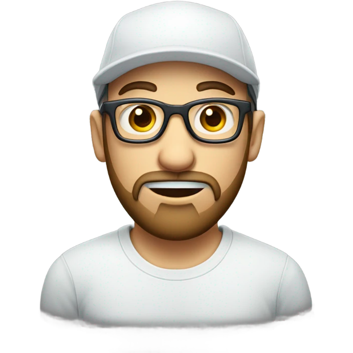 rounded white skinned face with beard, wearing squared eyeglasses and a cap emoji