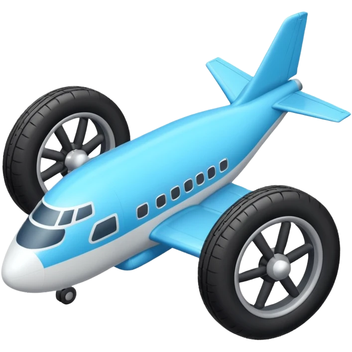 The aircraft's landing gear is one inflated, plump wheel with a strut, black in color, cartoon-style, isometric emoji